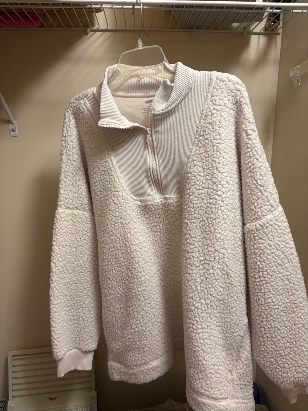 aerie Cream Sherpa Half-Zip Hoodie